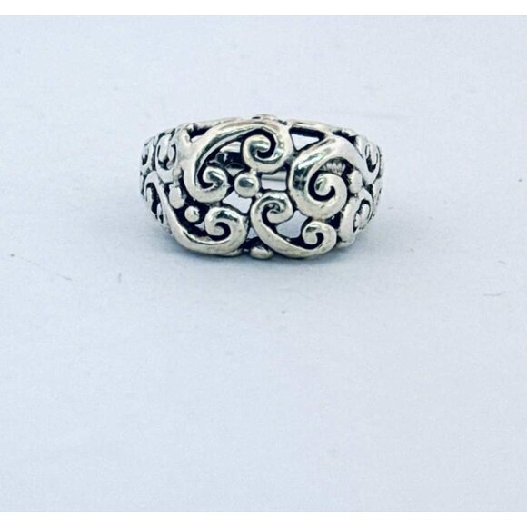Estate Sterling Silver 925 Filigree Scroll Wide Band Ring Size 7, 4.8g Jewelry - Picture 1 of 10